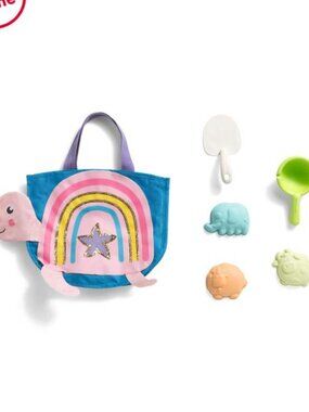 Mud Pie Toddler Girl Pink Glitter Turtle Beach Tote with sand toys NEW